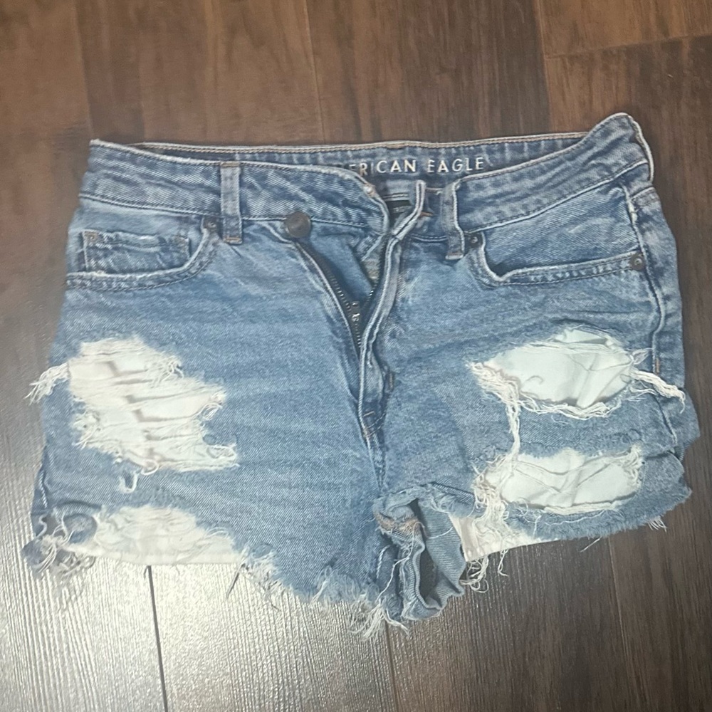 American Eagle Outfitters Women's Light Blue Ripped Jean Shorts